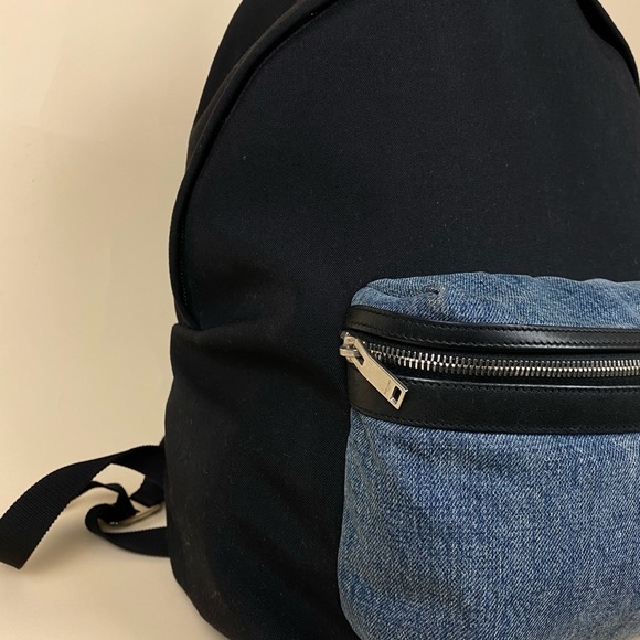 COPY - SAINT LAURENT Nylon Denim Classic Hunting Backpack Black Light Blue. - Picture 4 of 5